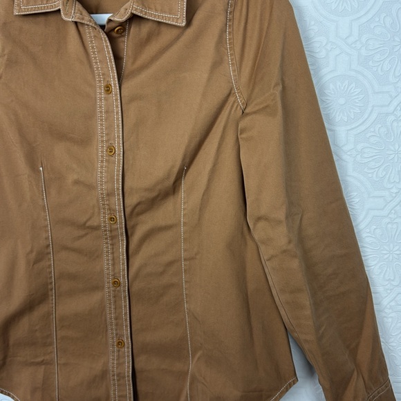 Madewell Darted Button-Up Shirt in (Re)generative Chino Tan Fitted Size 4 Brown - Picture 8 of 11
